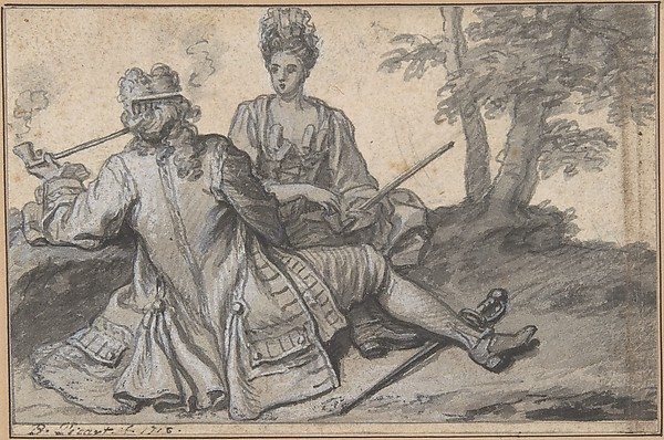 Charcoal drawing "Sitting tête-à-tête" by Claude Simpol from the MET archive