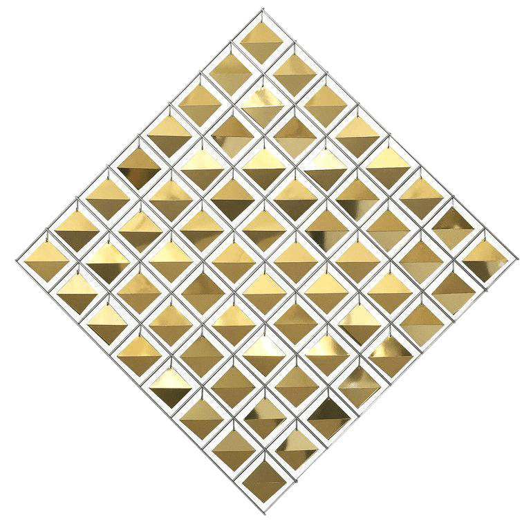 Brutalist geometric gold Kinetic Diamond sculpture created by Curtis Jere.