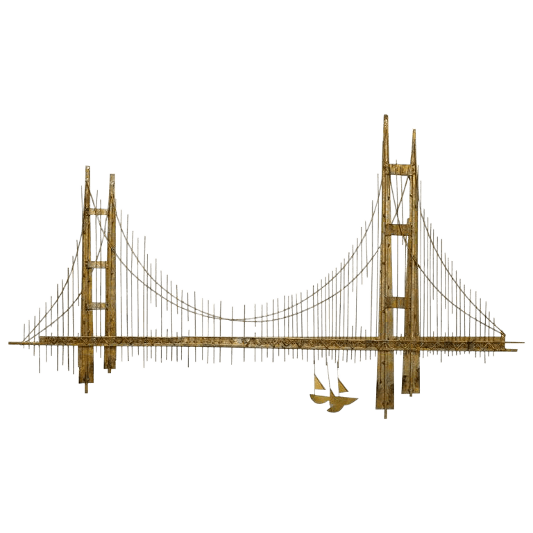 Brutalist brass Golden State Bridge sculpture created by Curtis Jere.